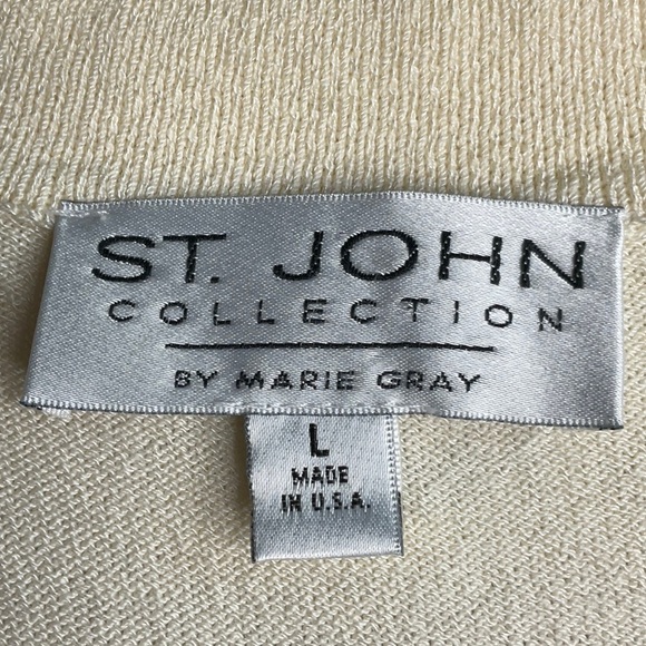 St. John Collection Postage Stamp Print Sweater Tee Size L - Picture 12 of 12